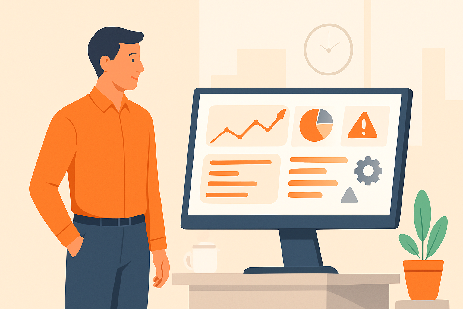 Confident business professional in front of dashboard